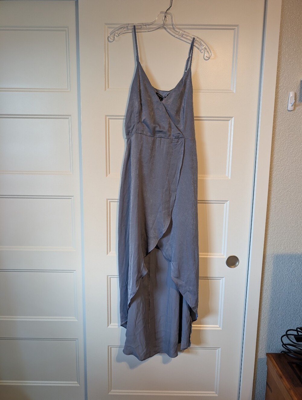 Gianni Bini Spaghetti Strap High-Low Wrap Dress in Slate Blue